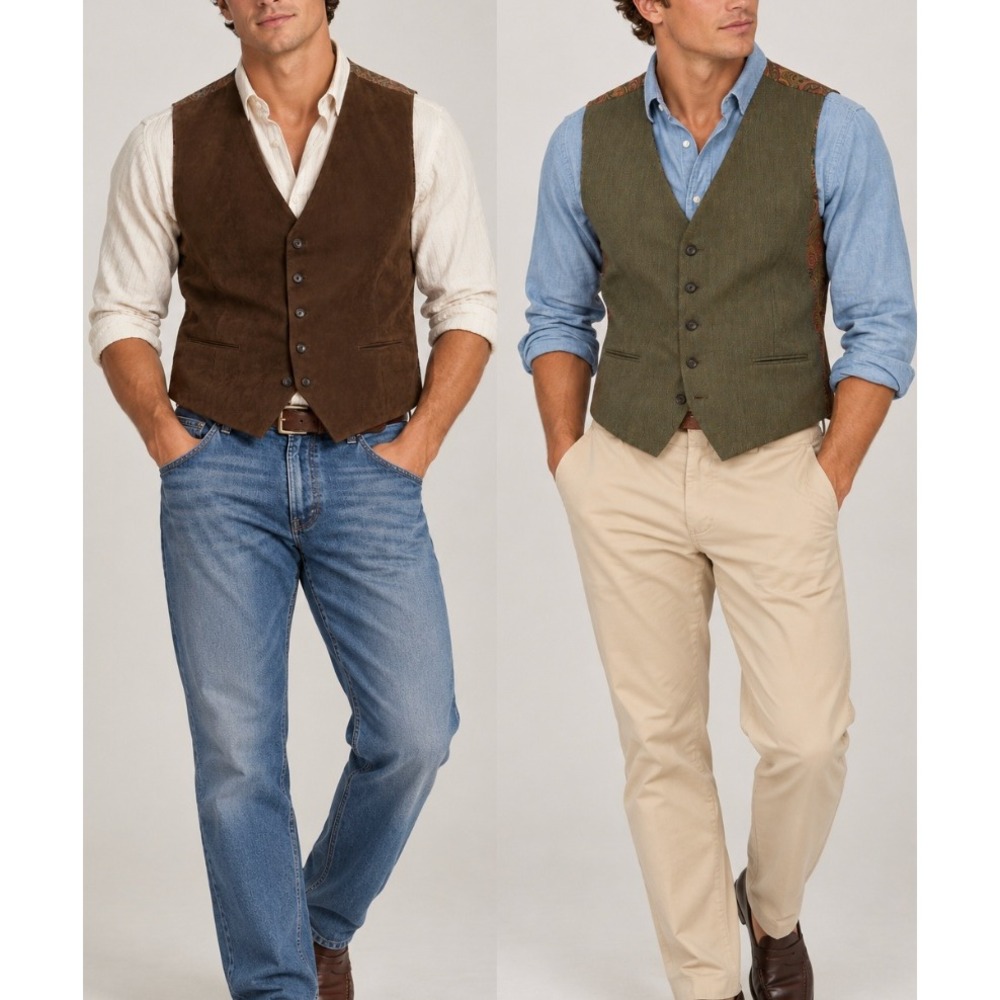 NEW Vtg Ralph Lauren Mens Reversible Wool Vest 48 Reg Olive Brown Paisley Back
